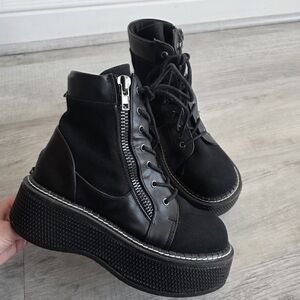 DEMONIA Emily 114 Black Canvas 2" Platform Punk Goth Ankle Boots Size 9